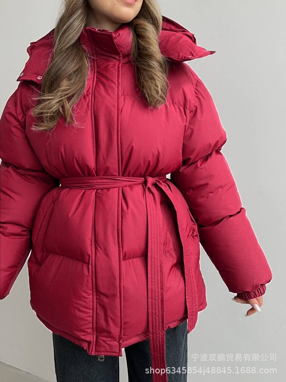 European and American style 2025 casual waist-cinching slimming hooded mid-length bread cotton-padded jacket for women, thickened cotton-padded jacket jacket in brown pic 17
