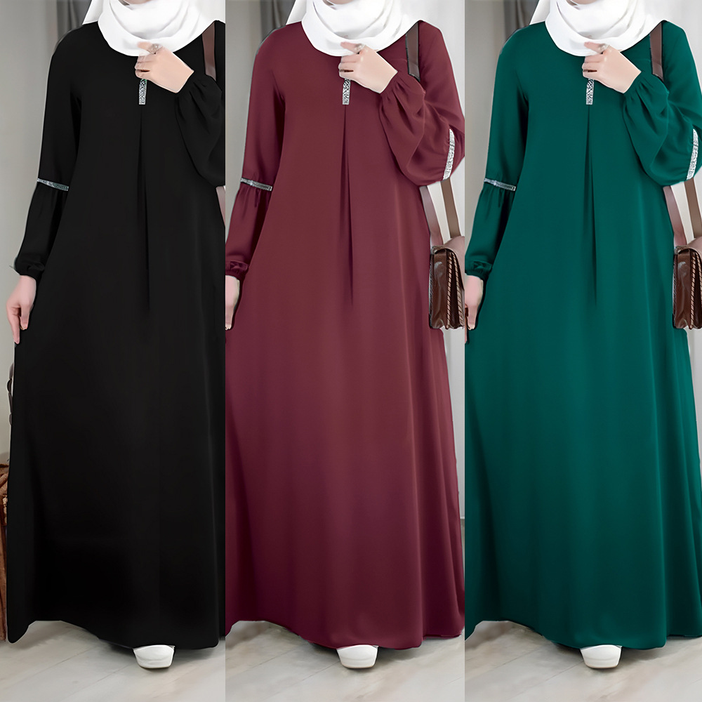 abaya中东沙特阿拉伯时尚长袖阿拉伯连衣裙休闲亮片太阳裙服装
