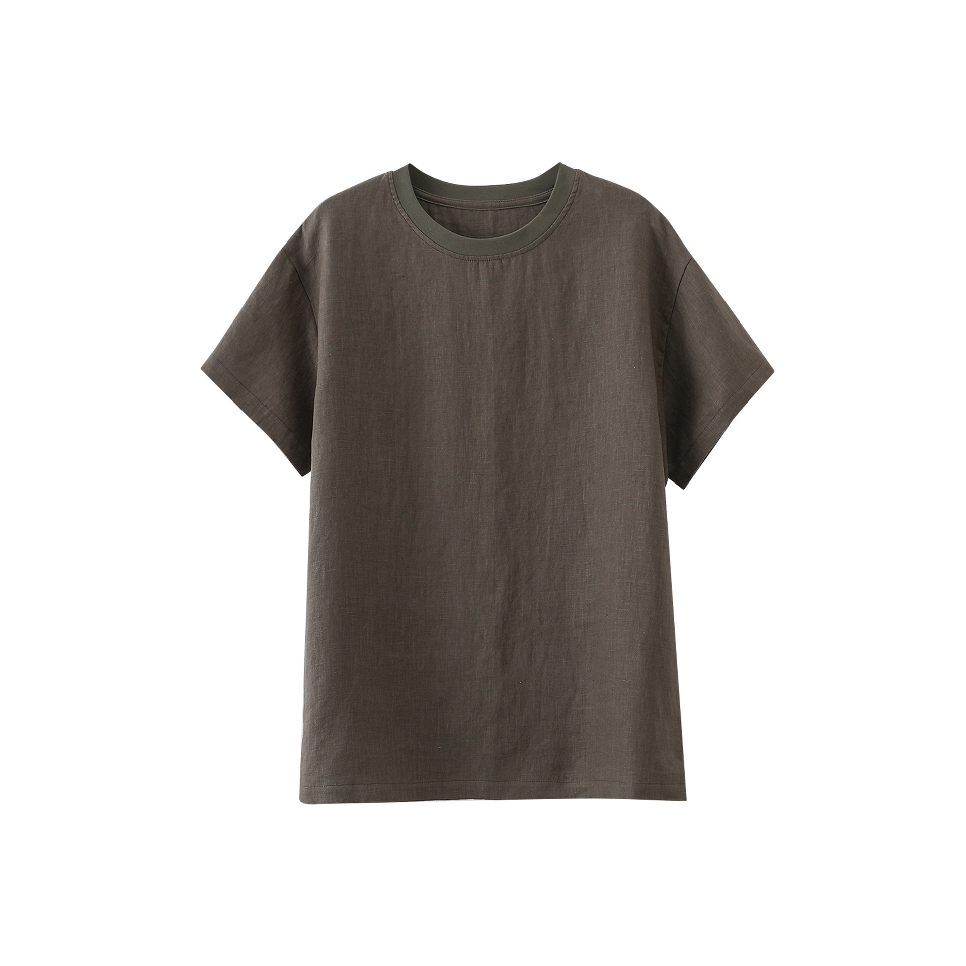 Summer new solid color 100% linen T-shirt for women, loose and breathable thin top, round-neck casual row-style short-sleeved inner layer Item Picture