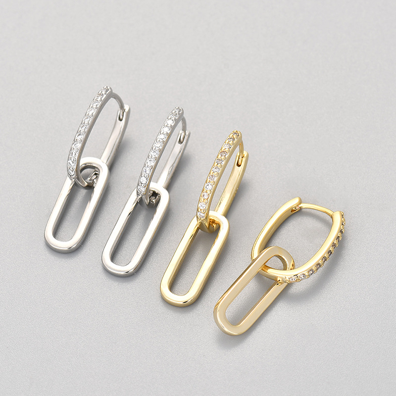 韩版设计冷淡风小众独特微镶锆石拼接椭圆形耳扣女复古精致气质耳