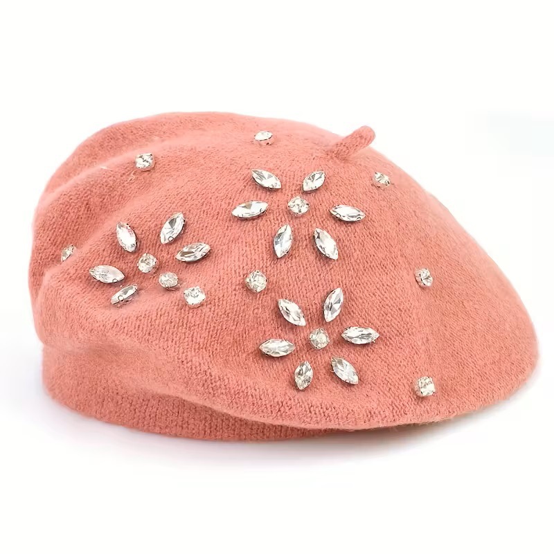 秋冬镶钻羊毛贝雷帽女韩版保暖时尚八角帽英伦复古韩版画家帽潮详情3