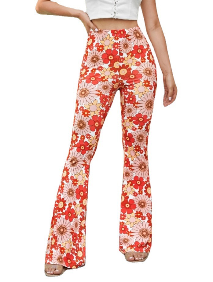In stock for the 2022 cross-border Amazon Wish summer bestseller women's full-body floral sexy flared pants Specification image