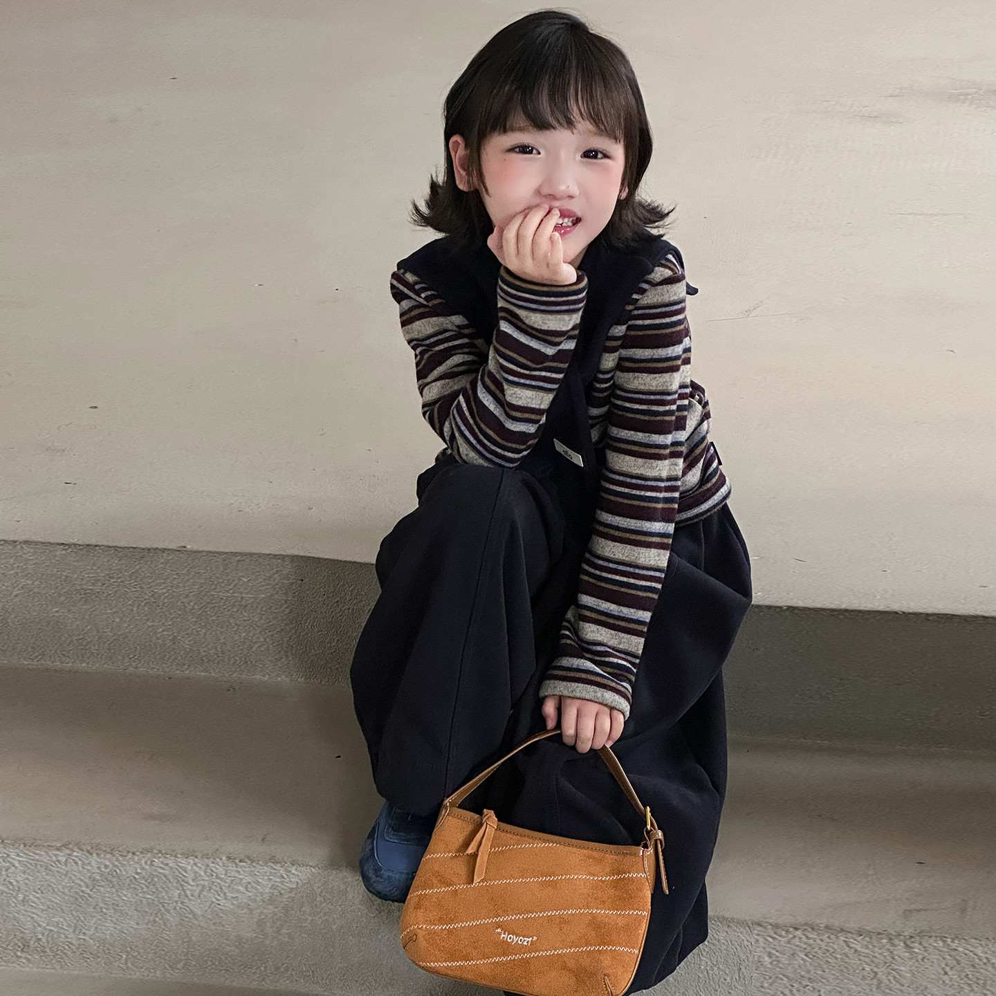 女童长袖t恤秋冬加绒内搭儿童德绒上衣小女孩洋气条纹打底衫韩系