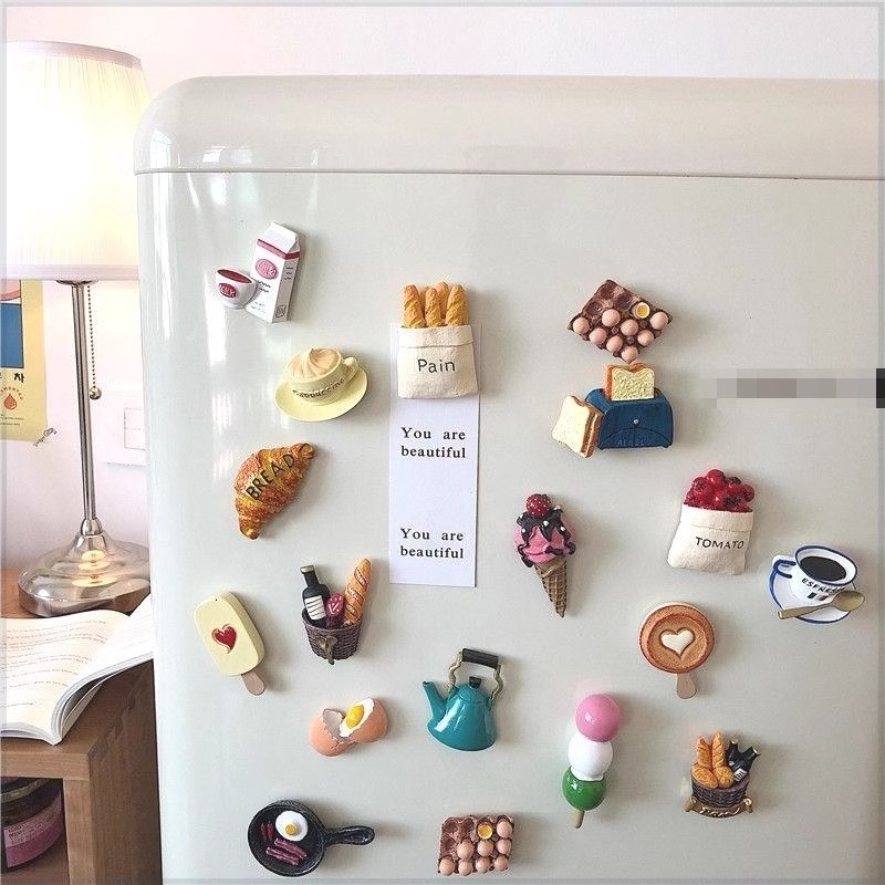 14 realistic Nordic cuisine fridge magnets, ice cream cones, egg tarts, magnetic resin handicrafts, home decoration message stickers