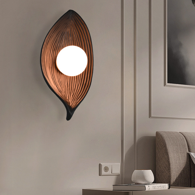 Nordic leaf wall lamp, high-end wabi-sabi style, Japanese minimalist style, bedroom wall lamp, background wall decorative lamp details Picture