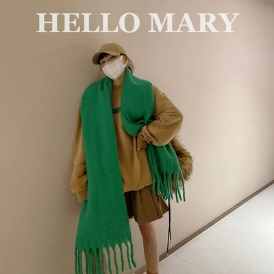 Autumn And Winter New Solid Color Imitation Cashmere Scarf Korean Thick Braid Plush Feeling Soft Waxy Warm Thick Fringe Scarf Shawl