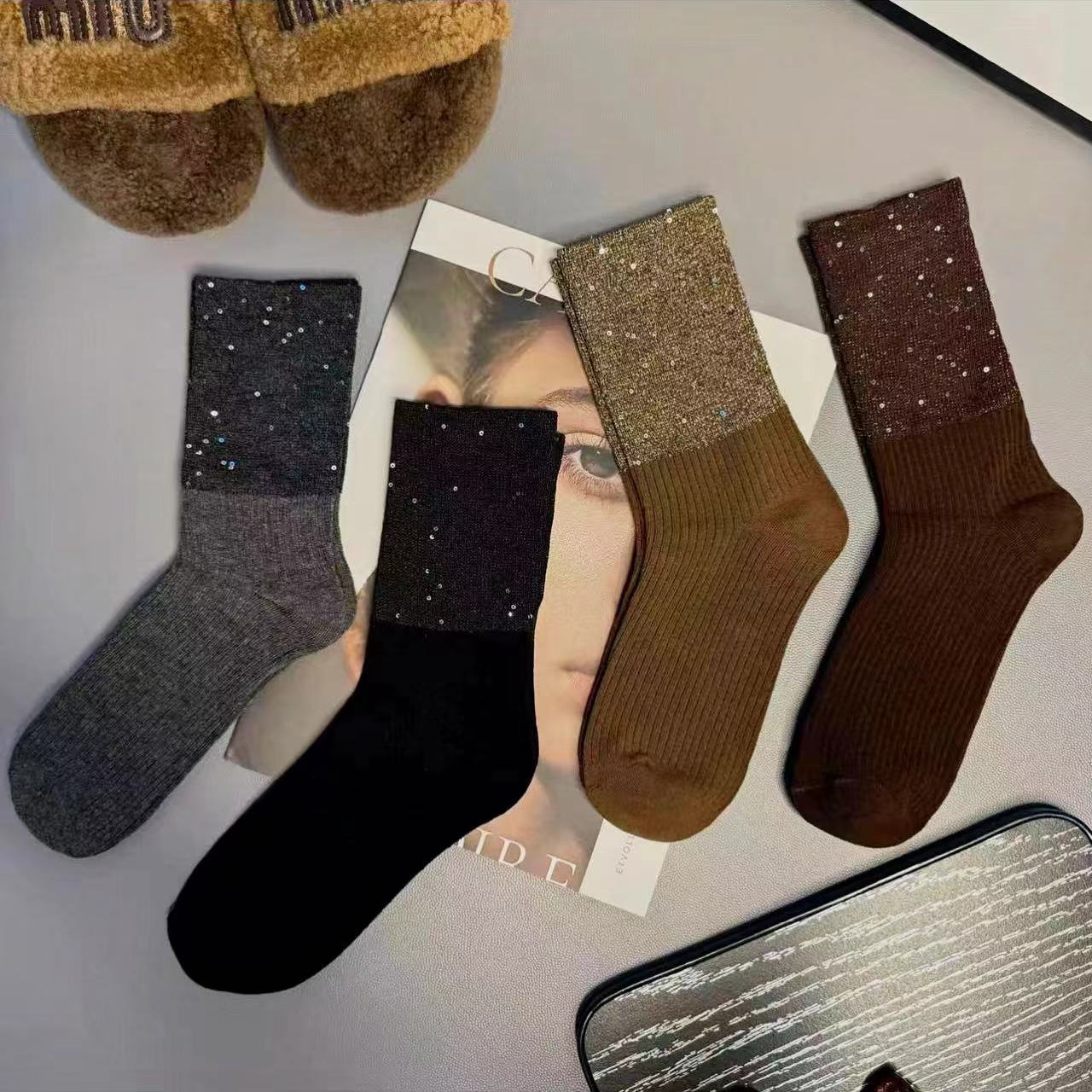 جوارب مركونة بجوارب مركونة في جوارب نسائية ذات شعيرات details Picture