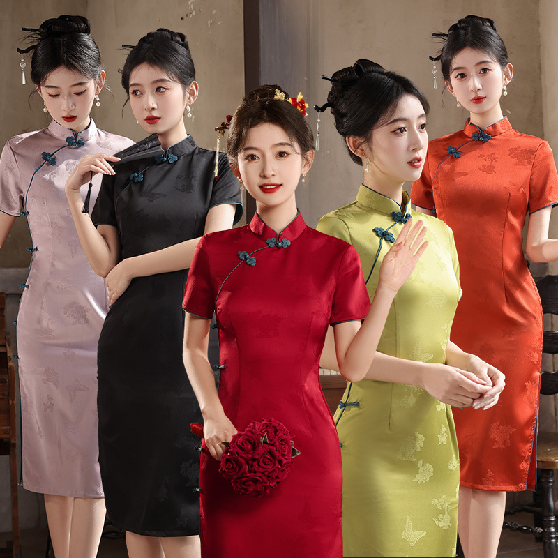 红色旗袍小个子显高显瘦高考送考中考旗开得胜夏妈妈穿的日常短款国潮
