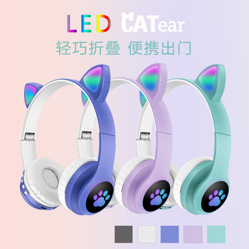 VZV-23M Macaron Illuminated cat Ear Lightweight foldable mobile phone voice call Bluetooth wireless headset Item Picture