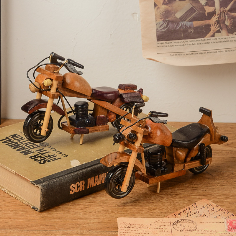 复古木质摩托车 摆件创意家居桌面摩托车模型装饰摆件木质工艺品