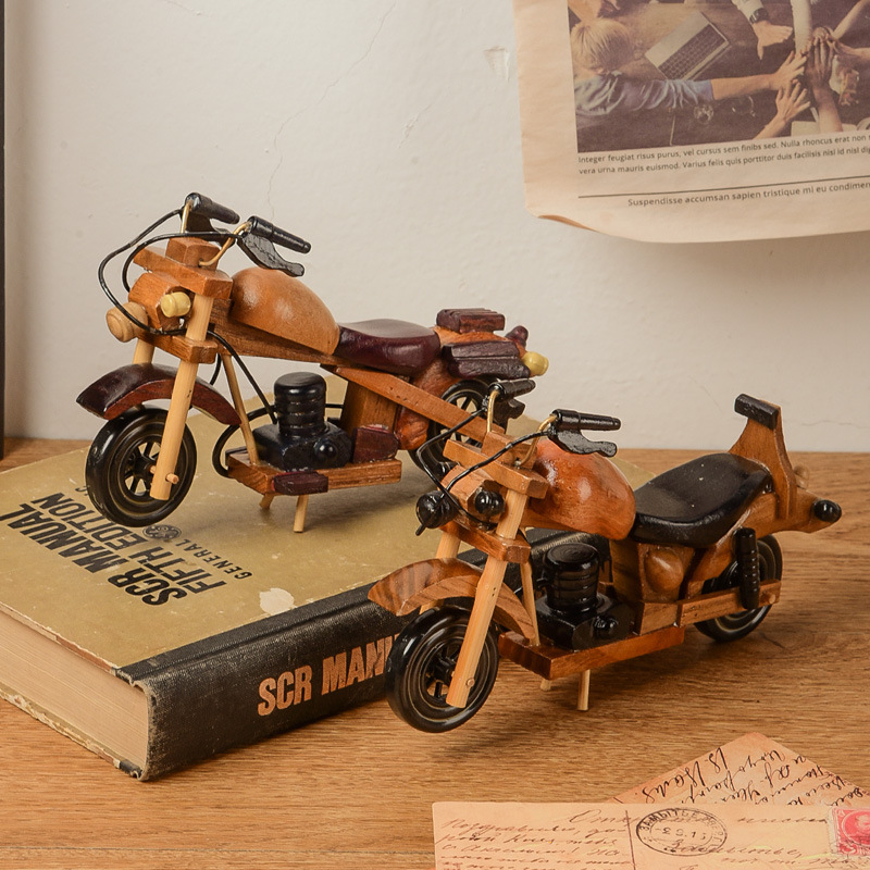 Vintage Wooden Motorcycle Decoration Creative Home Desktop Motorcycle Model Decoration Wooden Crafts