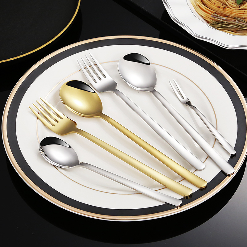 304 Stainless Steel Spoon Korean Dessert Spoon Fork Coffee Long Handle Mixing Spoon Household Dining Spoon Stainless Steel Tableware details Picture
