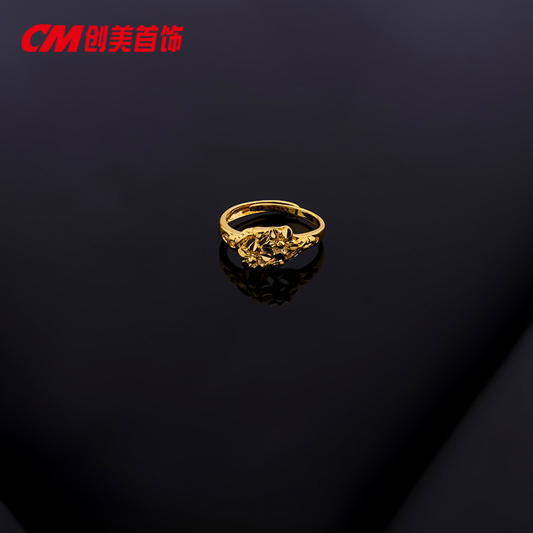 Chuangmei Jewelry's 24K gold copper-plated heart-shaped opening ring is a retro index finger ring with a female ethnic style and a loose-mouth ring details Picture