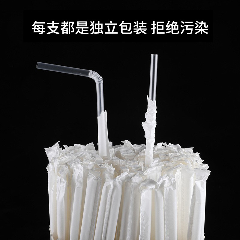 Disposable straws that can be bent and independently packaged, flat-mouthed straws in stock for wholesale, food-grade plastic PP transparent straws Specification image