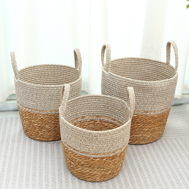 Nordic Hand Woven Laundry Basket Multi-Specification Set Home Straw Storage Basket Sundries Snacks Finishing Storage Basket