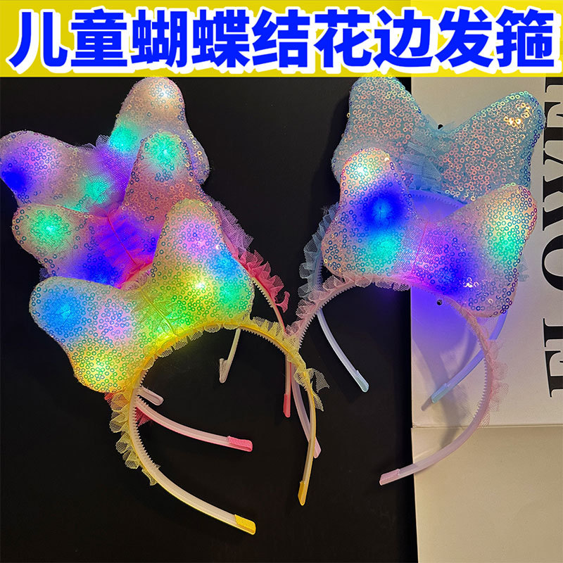 Children's luminous bow headband Little girl Crown Glitter hair card Girl's June 1 Gift with teeth non-slip headband head buckle details Picture