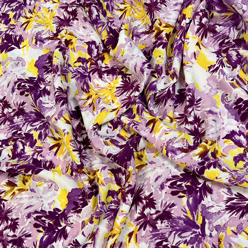 Summer fashion dress fabric matte plain weave forged printed fabric in stock, tie-dyed printed clothing fabric details Picture