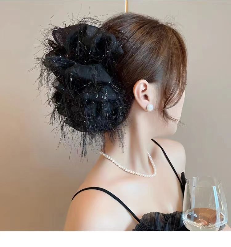 网红蝴蝶结发夹季羽毛发夹小众设计高级感抓夹后脑勺盘发鲨鱼夹发详情1