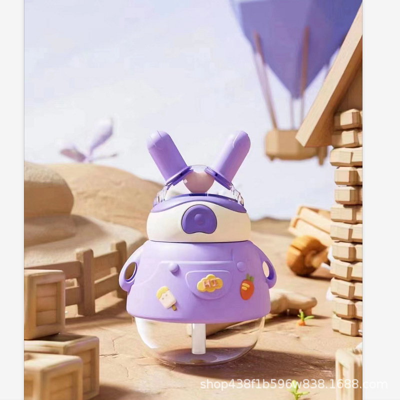 Summer cute straw big-belted cups, super adorable student rabbit cups, girls and children plastic gift water cups wholesale Application Scenario