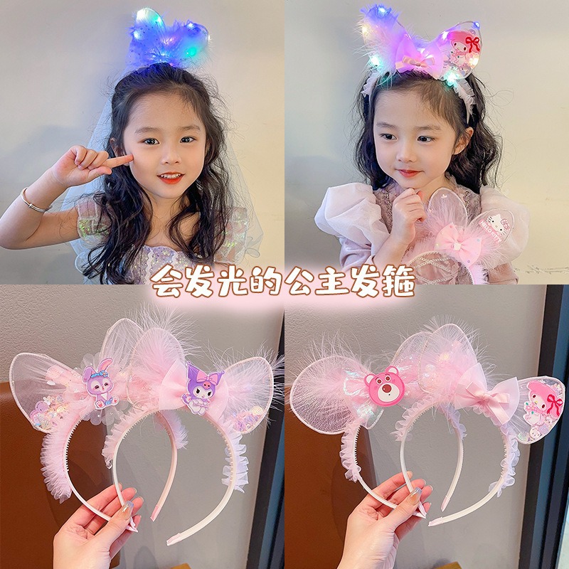 Children's hair band Elsa Princess luminous headband, cute rabbit ear bow headpiece, super cute little girl hair accessory Specification image