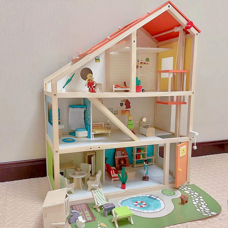 女孩仿真玩具清仓过家家木质三层别墅娃娃屋男孩建筑3D房子批发图