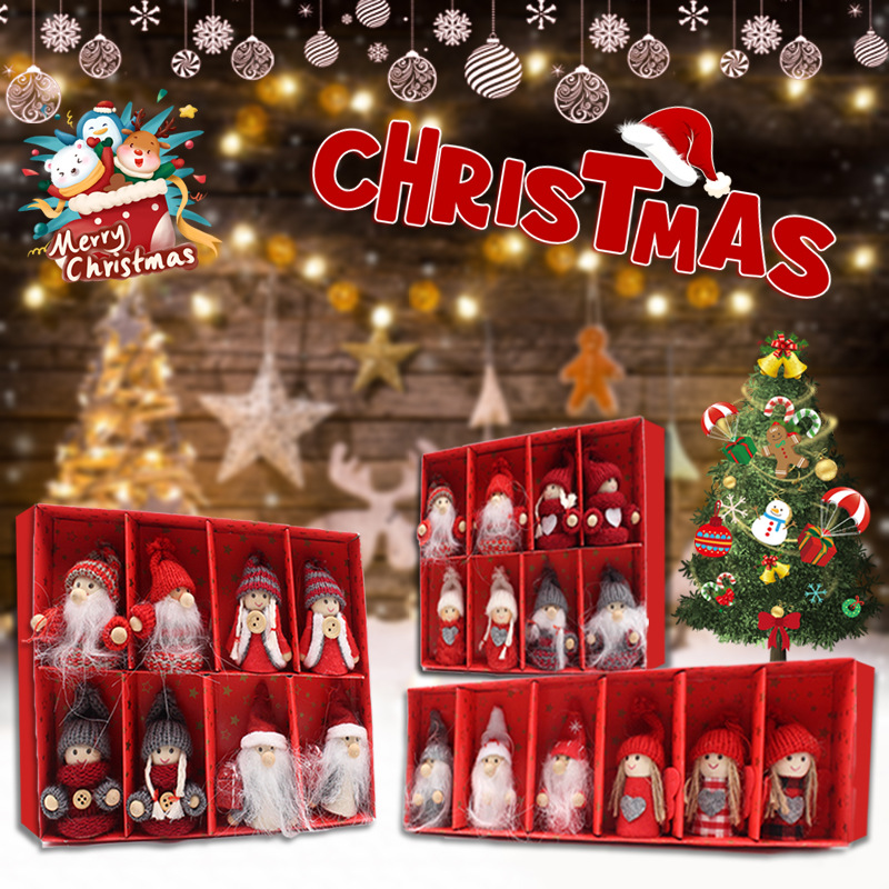 跨境热销圣诞用品木托圣诞老人娃娃套装组合礼盒包装情侣成对娃娃