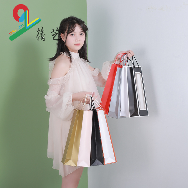 Teachers' Day gift bags, single red wine and white wine paper bags, transparent windowed wine bags, flower hand-held bags, kraft paper bags details Picture