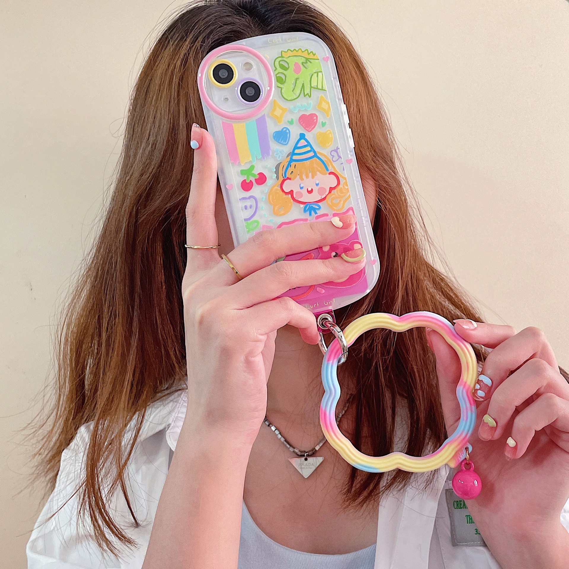 Japan South Korea Small Fresh Flowers Solid Color Personality Creative Clip Mobile Phone Lashings Silicone Anti-Fall Ring Wrist Strap Pearl Pendant Ring Universal Mobile Phone Shell Gasket Card Jewelry Pendant Female Model details Picture