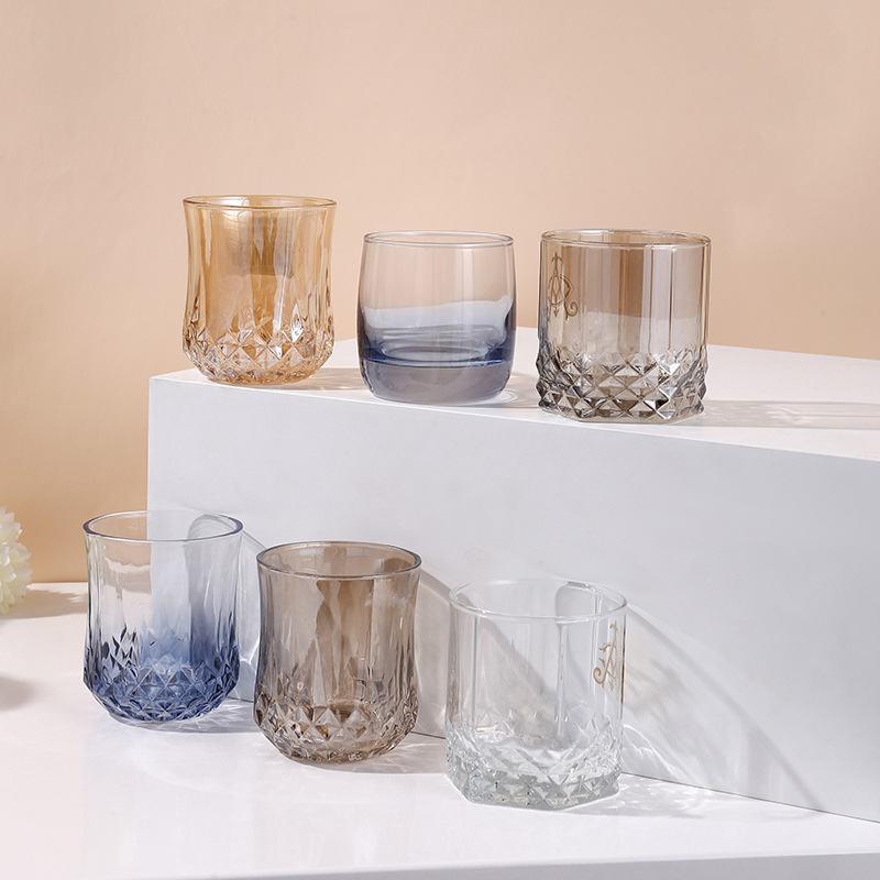 北欧轻奢加厚玻璃杯现代简约高透明水晶玻璃杯家用客厅茶几摆件