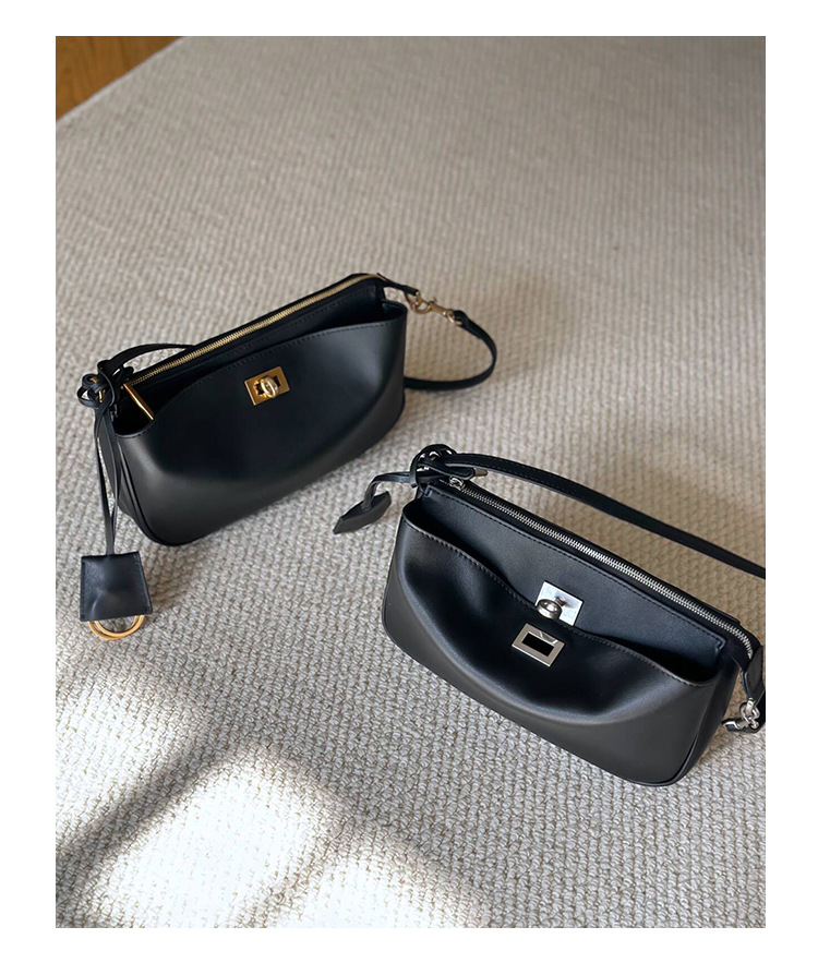 小众真皮麻将包女高级感手提包锁扣韩系拉链通勤大容量单肩斜挎包详情4