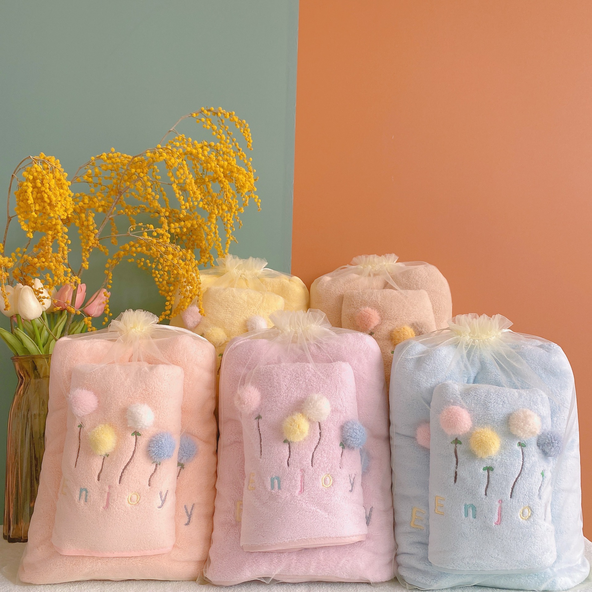 【LOVELY HOME】【 Lovely home 】 Coral velvet towel bath towel mother towel set Lovely dandelion towel Home bath towel beach towel set full figure