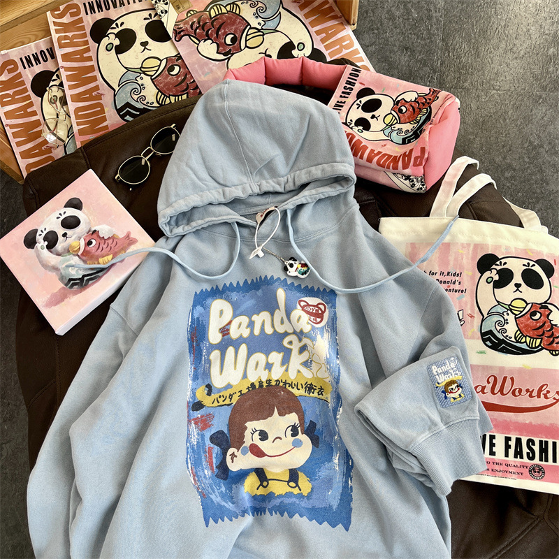 Cross-border Taiwan Cartoon Bu Er Jia fleece thickened hooded sweatshirt for women 2025 autumn/Winter new style, available for immediate delivery Specification image