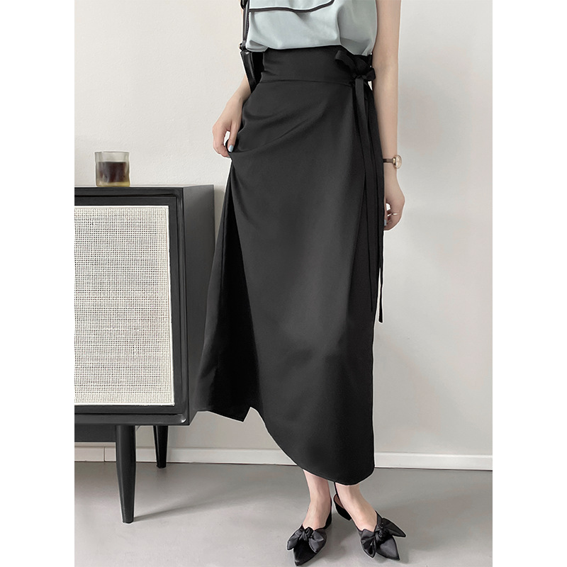 Tao Chuan Design sense strappy slimming high-waisted A-line skirt with A female drape solid color back slit body-hugging skirt 2116 details Picture