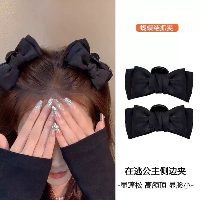 Black satin bow princess hair clip, small female side forehead bangs hair clip, a sweet and popular headwear