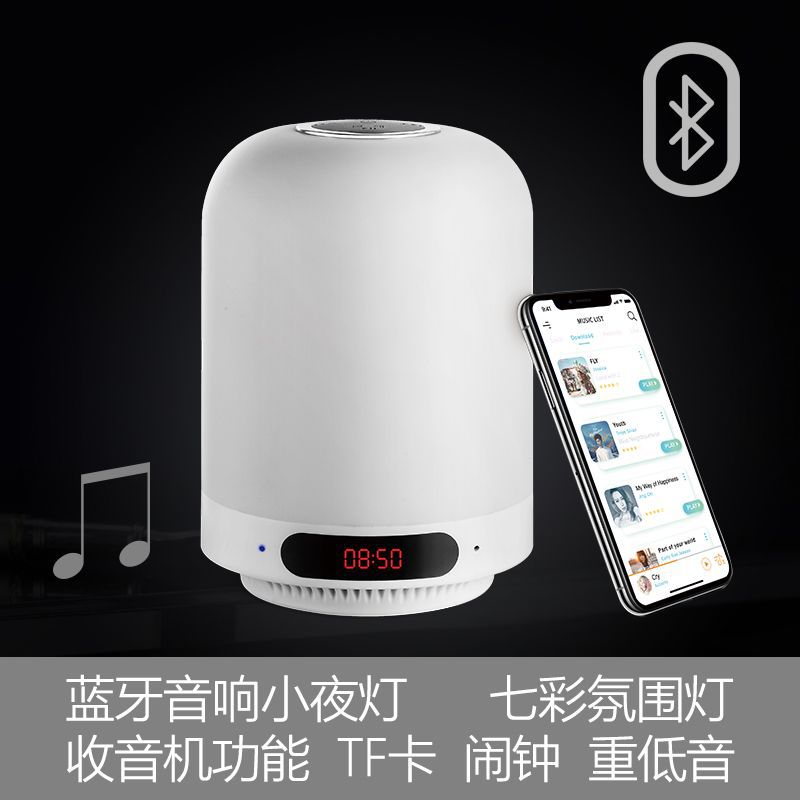 Touch Seven-color smart Bluetooth speaker, night light, alarm clock, TF card insert speaker, bedside lamp, Amazon cross-border factory Specification image