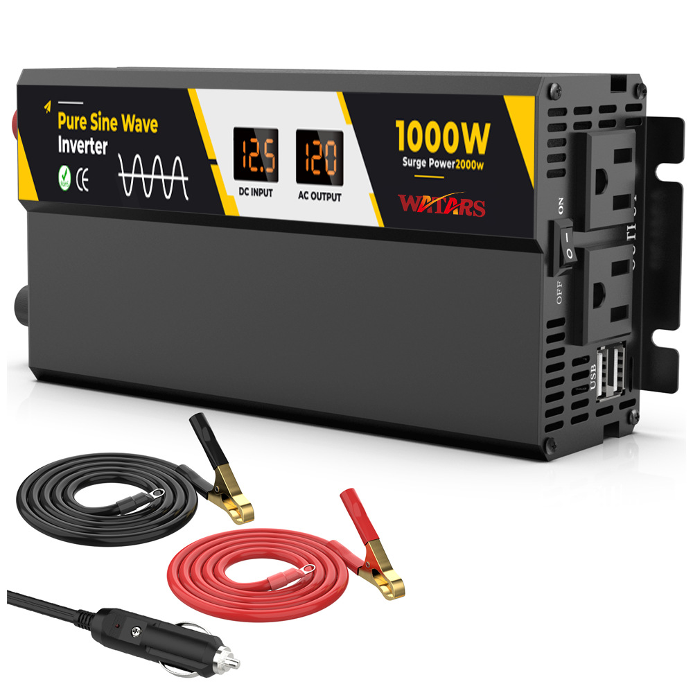 厂家直销跨境车载逆变器DC12V转AC220V 110V 1000W纯正弦波太阳能