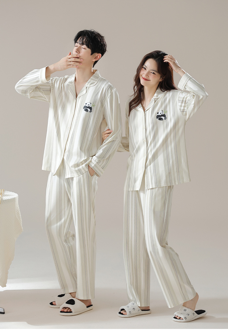 【抗菌新疆棉】新款a类纯棉情侣睡衣女款长袖开衫长裤男士家居服详情18