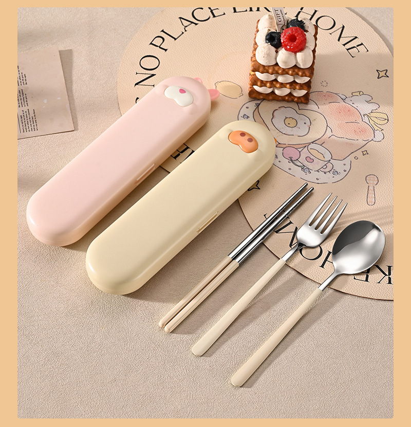 304 stainless steel portable tableware set, cartoon and cute three-piece set, for students and children pic 20