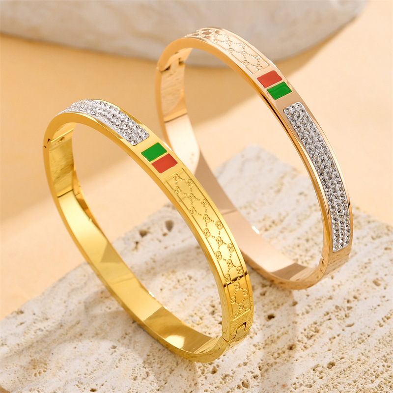 Europe And The United States Cross-Border Gold Titanium Steel Bracelet Does Not Fade Zircon Diamond Niche Design Simple Luxury Bracelet Specification drawing
