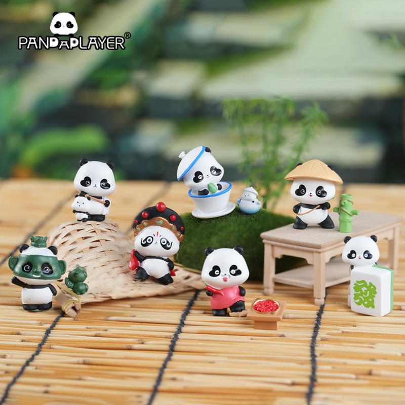熊猫玩家摆件盲盒公仔微景观卡通竹子手办桌面装饰品配件小摆件
