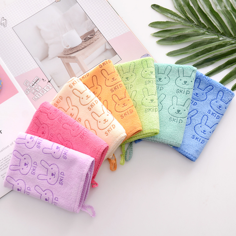 Wholesale of microfiber absorbent small square towels, rags, cartoon printed children's small towels, kindergarten hand towels and handkerchiefs details Picture