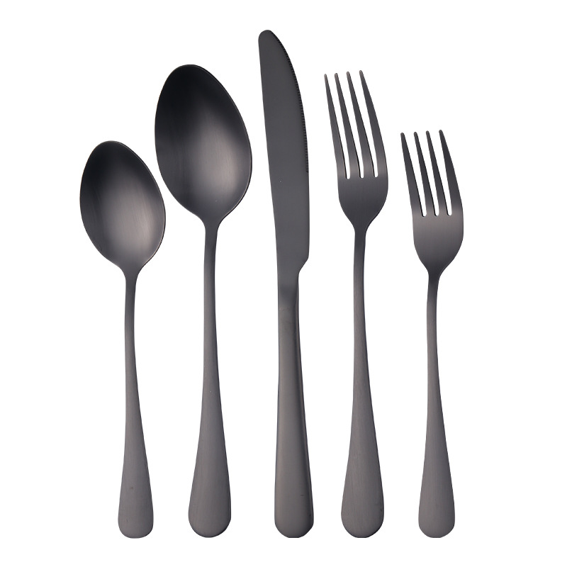 亚马逊跨境1010不锈钢餐具套装 镀钛哑光黑西餐牛排刀叉勺五组件详情图5