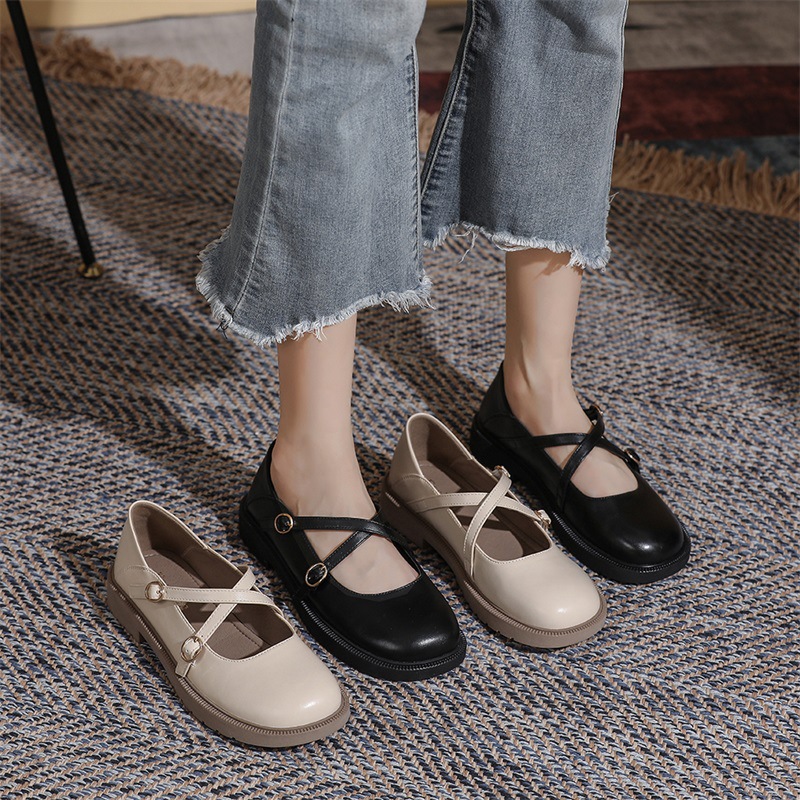 Round Head Small Leather Shoes For Women 2023 New Japanese Preppy Style Jk Uniform Single Shoes For Women Flat British Mary Jane Women's Shoes Specification drawing