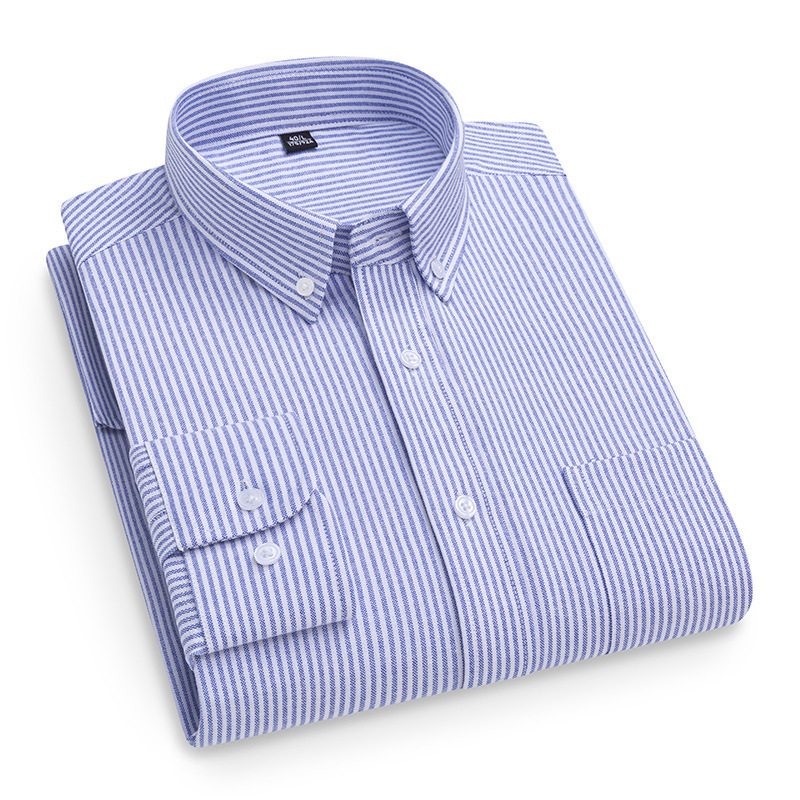New spring men's long-sleeved pure cotton shirt from the manufacturer, Oxford fabric, loose, oversized, all-cotton striped shirt details Picture