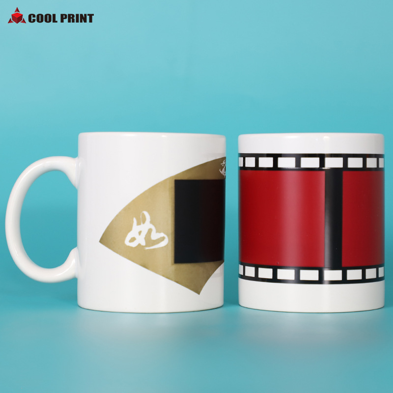 Heat transfer printing color partial double heart auspicious color-changing ceramic cup printing blank coating water cup factory direct sales Specification image
