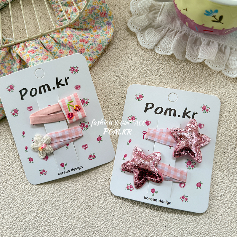 Primavera nuevo estilo niños adorables estrellas lentejuelas amor tartan horquilla chica dulce lateral flequillo broken hair accesorio details Picture