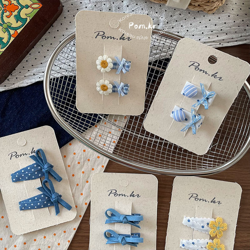 New Korean-style denim bow hair clips for girls, side bangs clips for girls, and fabric children's matching hair clips Specification image