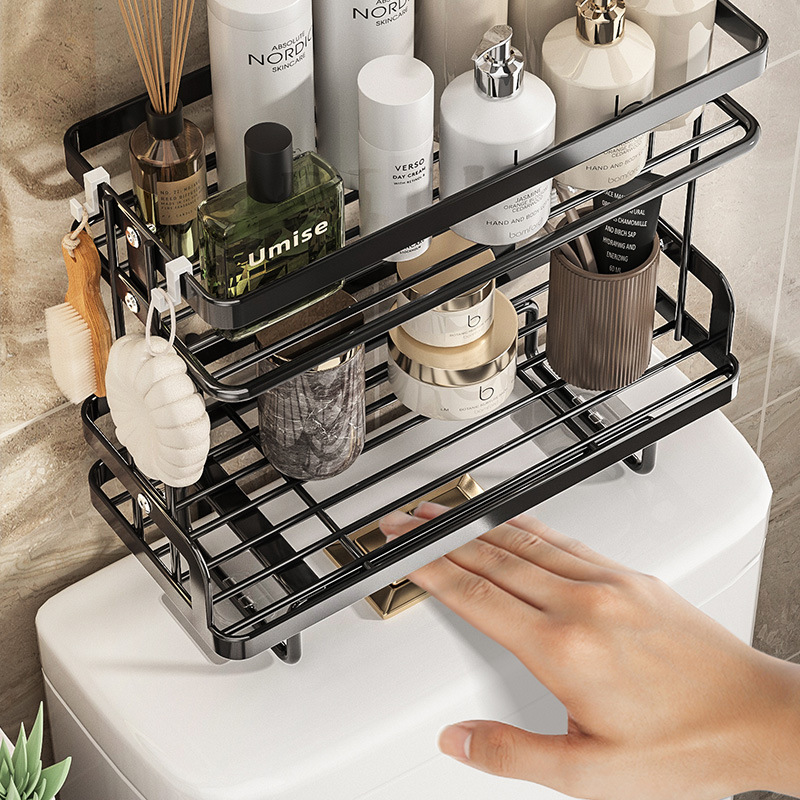 Detachable and assemblable water tank storage rack, wrought iron bathroom storage rack without drilling, bathroom toilet top storage rack Application Scenario