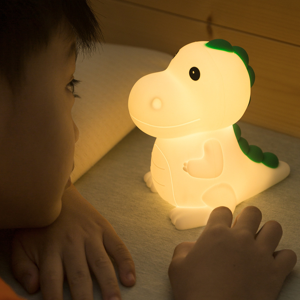 Dinosaur silicone lamp, cartoon children's charging gift, dimming and patting light, cute and stress-relieving, dual color-changing atmosphere night light full figure