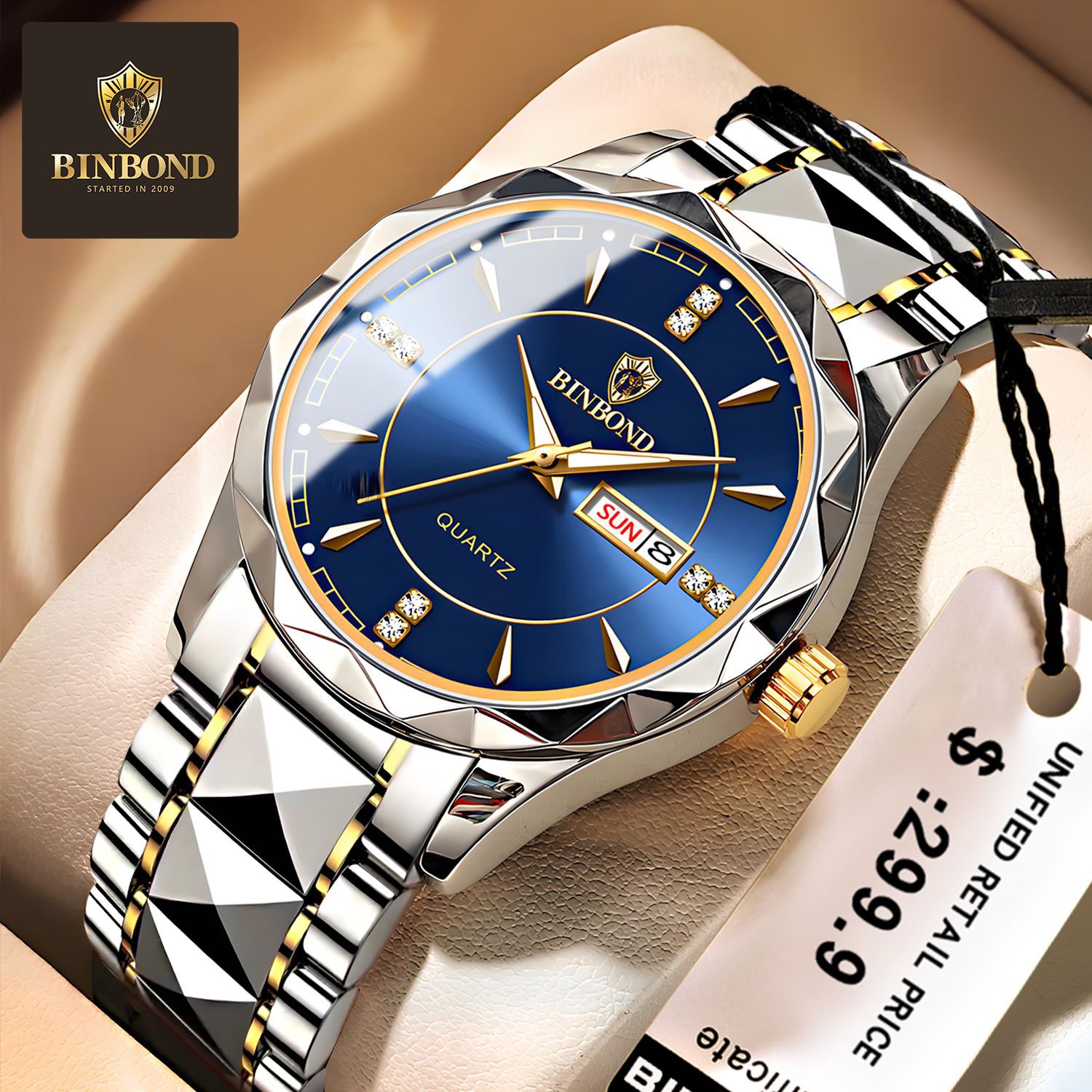 宾邦表新款潮流男士手表男防水钨钢日历石英腕表抖音爆款跨境代发